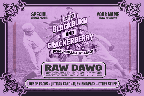 Promotional graphic for Blackburn and Crackerberry premium collector's cards with a baseball theme.