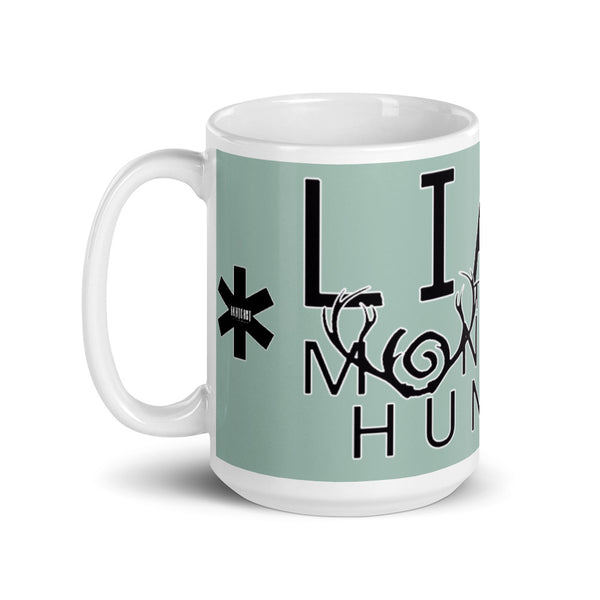 Liam the Monster Hunter White glossy mug